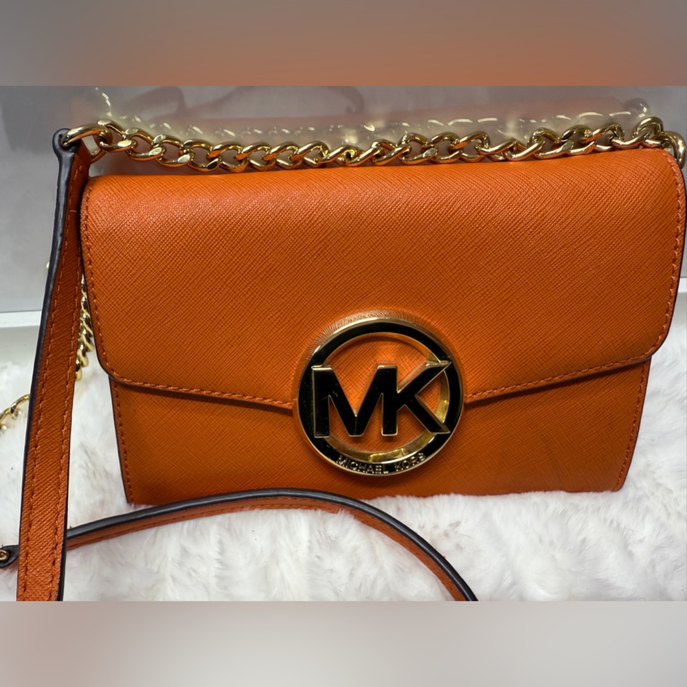 MICHAEL KORS Orange Leather WOC Crossbody Bag